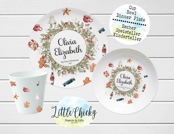 Primer juego de platos infantiles de Navidad, plato personalizado, taza,  plato de melamina, plato infantil de Navidad, juego de platos infantiles de  Adviento -  España