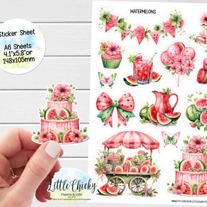 Stickervel - watermeloenen Plannerstickers, aquarelstickers, plakboekstickers, dagboekstickers, babystickers, zomerstickers