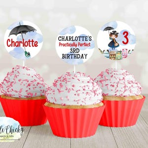 Mary Poppins Birthday Cupcake toppers with matching Cupcake wrappers, Birthday Cupcake Toppers, Printable Cupcake Toppers and Wrappers