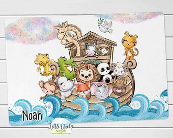 Tovaglietta personalizzata per bambini - Tovaglietta dell'Arca di Noè, regalo di battesimo, tovaglietta tessile, tovaglietta per bambini, regalo personalizzato