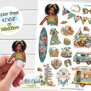 Stickervel - Summer Boho 1-stickers, plannerstickers, plakboekstickers, dagboekstickers, strandstickers, zomerstickers