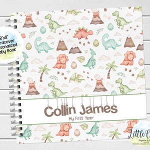 Dinosaur Baby Keepsake Journal, Personalized Dinosaur Baby Book, Milestone Stickers, First Five Years, Neutral Baby Book, Baby Shower Gift