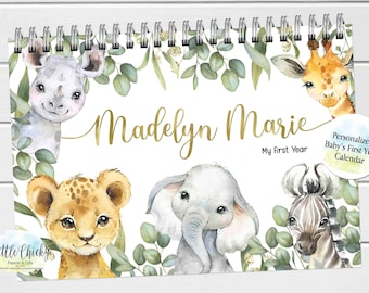 Safari Animals First Year Calendar, Child First Year Calendar, Milestone Stickers, First Year Calendar Journal Keepsake, Baby Shower Gift