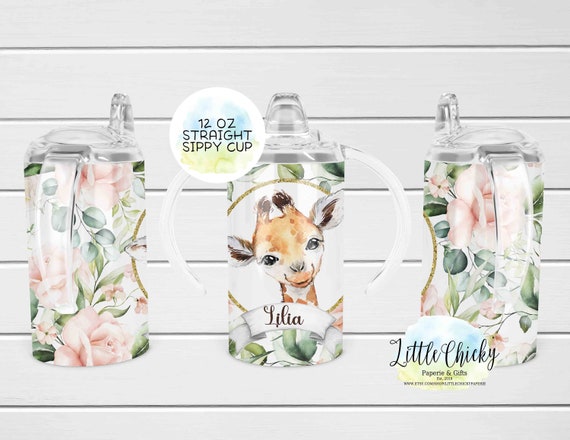 12oz straight sublimation sippy cup wrap, Floral Giraffe sippy cup Sublimation Design, PNG File, Instant Download, Tumbler Template