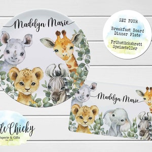 Safari Animals Children's Plate set, Jungle Animals Personalized Plate, Cup, Melamine Plate, Birthday Gift, First Birthday, Baby Gift Set FOUR