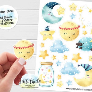 Stickervel - Sweet Dreams-stickers, welterusten, plannerstickers, plakboekstickers, maan- en sterstickers, dagboekstickers, babystickers