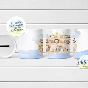 Noah&#39;s Ark Money Box, Noah&#39;s Ark Coin Bank Full Wrap Sublimation Design, Instant Download, Sublimation Bank Template, Sublimation PNG