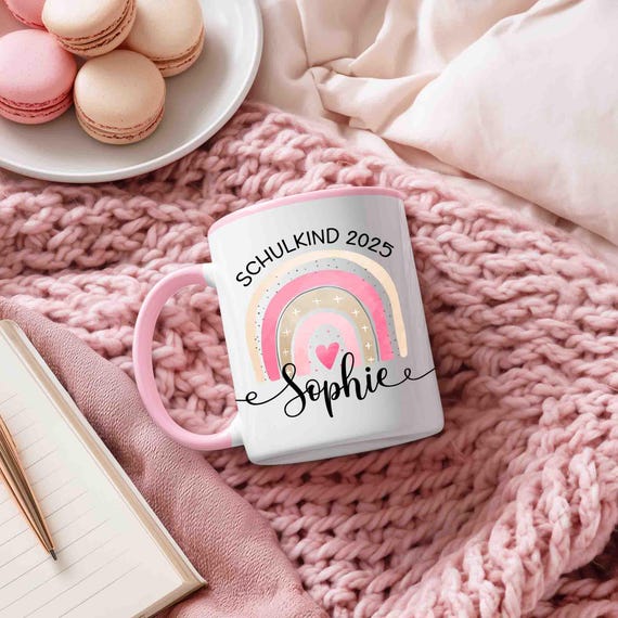 Personalized Schulkind Mug - Pink Rainbow Mug, 11oz Ceramic Mug, Kids Mug, School Enrollment Gift, Kids Gift, School Gift