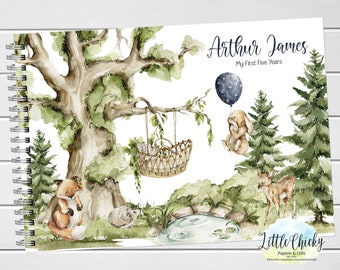 Woodland Animals Baby Keepsake Journal, Woodland Baby Book personnalisé, Milestone Stickers, First Five Years, Baby Book, Baby Shower Gift