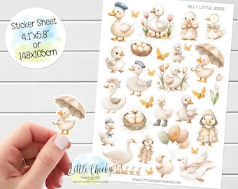 Stickervel - Silly Little Goose-stickers, plannerstickers, schattige ganzenstickers, plakboekstickers, dagboekstickers