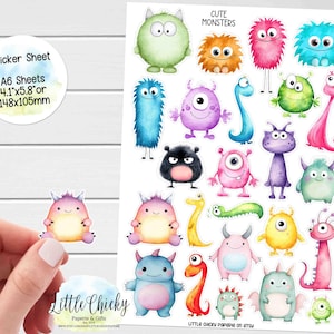 Aufkleber Bogen - Niedliche Monster Aufkleber, Planer Aufkleber, Aquarell Monster Aufkleber, Scrapbook Aufkleber, Journal Aufkleber, Baby Aufkleber
