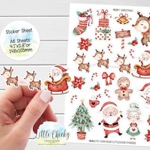 Aufkleber Bogen - Frohe Weihnachten Aufkleber, Weihnachtsmann, Planer Aufkleber, Scrapbook Aufkleber, Aufkleber für Weihnachtskarte, Feiertage und Journal