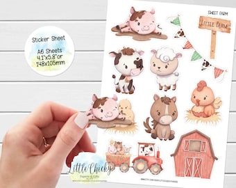 Sticker Sheet - Sweet Farm Animal Stickers, Planner Stickers, Scrapbook Stickers, Journal Stickers, Baby Stickers, Barnyard Stickers