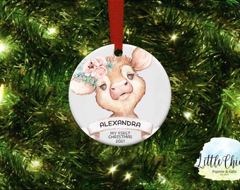 First Christmas Ornament, Cow 1st Christmas Ornament, Mein erstes Weihnachten, Farm Animal Ornament, Custom Ornament keepsake