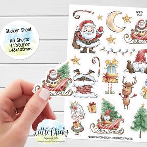 Folha de adesivos - Adesivos de Natal, Papai Noel, Polo Norte, Adesivos de planejador, Adesivos de scrapbook, Adesivos de cartão de Natal, Adesivos de diário