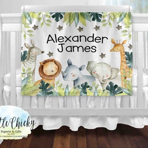 Personalized Safari Animals Baby Blanket, Jungle Animals, Soft Minky Baby Blanket, Baby Shower Gift, New Baby Gift, 50&quot;x60&quot; Baby Blanket