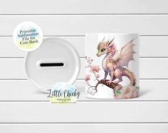 Pink Dragon Money Box, Coin Bank Full Wrap Sublimation Design, Instant Download, Sublimation Bank Template, Sublimation PNG