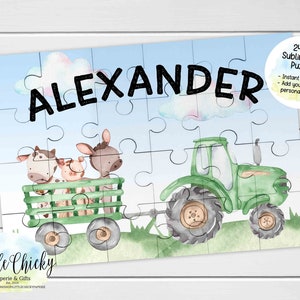 Green Tractor 24pc Puzzle, Puzzle Sublimation Design, INSTANT DOWNLOAD, Add your own Personalization, Children&#39;s Gift, DIY Puzzle