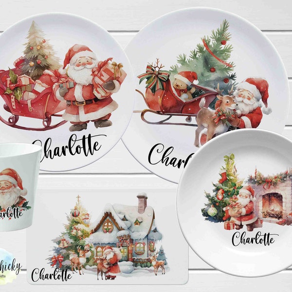 Ensemble d'assiettes pour enfants Père Noël, Ensemble d'assiettes pour enfants personnalisées Noël, Ensemble d'assiettes Saint-Nicolas, Cadeau de Noël, Ensemble d'assiettes pour enfants de l'Avent