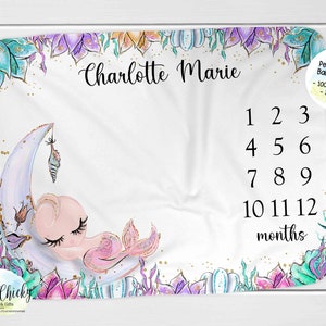 Mermaid Milestone Blanket, Monthly Photo Blanket, Personalized Milestone Blanket, Baby Mermaid Milestone Blanket, Baby Shower Gift