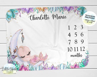 Mermaid Milestone Blanket, Monthly Photo Blanket, Personalized Milestone Blanket, Baby Mermaid Milestone Blanket, Baby Shower Gift