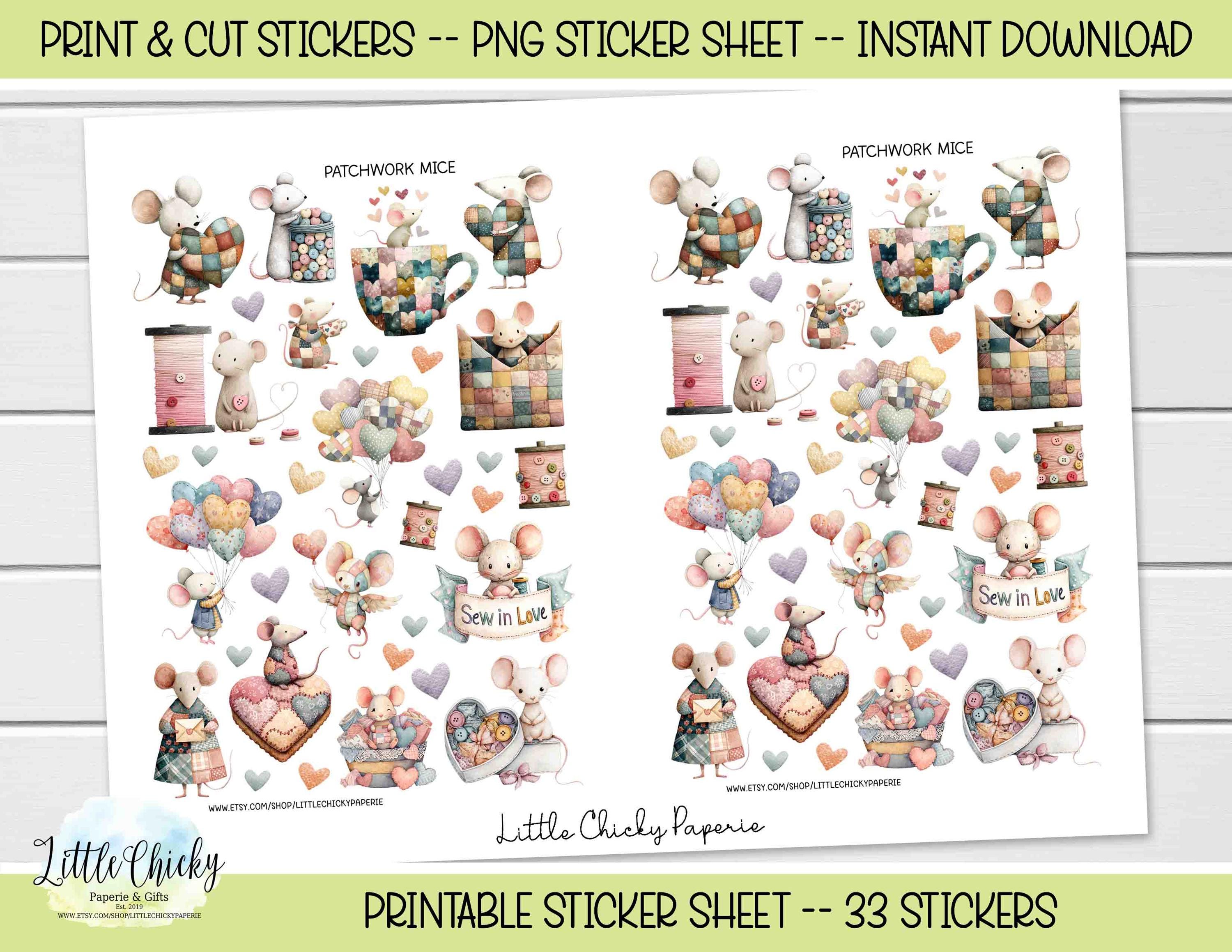 Printable Stickers - Patchwork Mice Stickers, Print & Cut Stickers ...