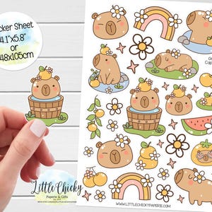 Sticker Sheet - Groovy Capybara Stickers, Planner Stickers, Scrapbook Stickers, Journal Stickers, Cute Capybara Stickers