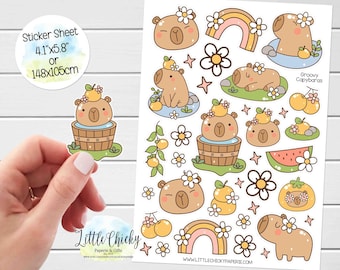 Arkusz naklejek - Naklejki Groovy Capybara, Naklejki do planera, Naklejki do albumu, Naklejki do dziennika, Naklejki Cute Capybara