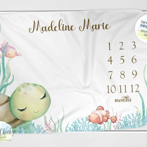 Under the Sea, Sea Turtle Milestone Blanket, Monthly Photo Blanket, Personalized Milestone Blanket, Under the Sea Blanket, Baby Gift