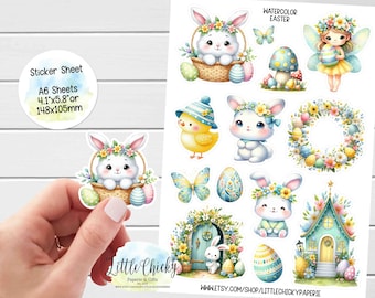 Sticker Sheet -Watercolor Easter Sticker, Planner Stickers, Scrapbook Stickers, Easter Stickers, Journal Stickers, Baby Stickers