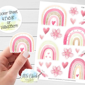 Feuille d'autocollants - Stickers arc-en-ciel roses, Stickers agenda, Stickers de scrapbooking, Stickers arc-en-ciel, Stickers de carnet de voyage, Stickers bébé