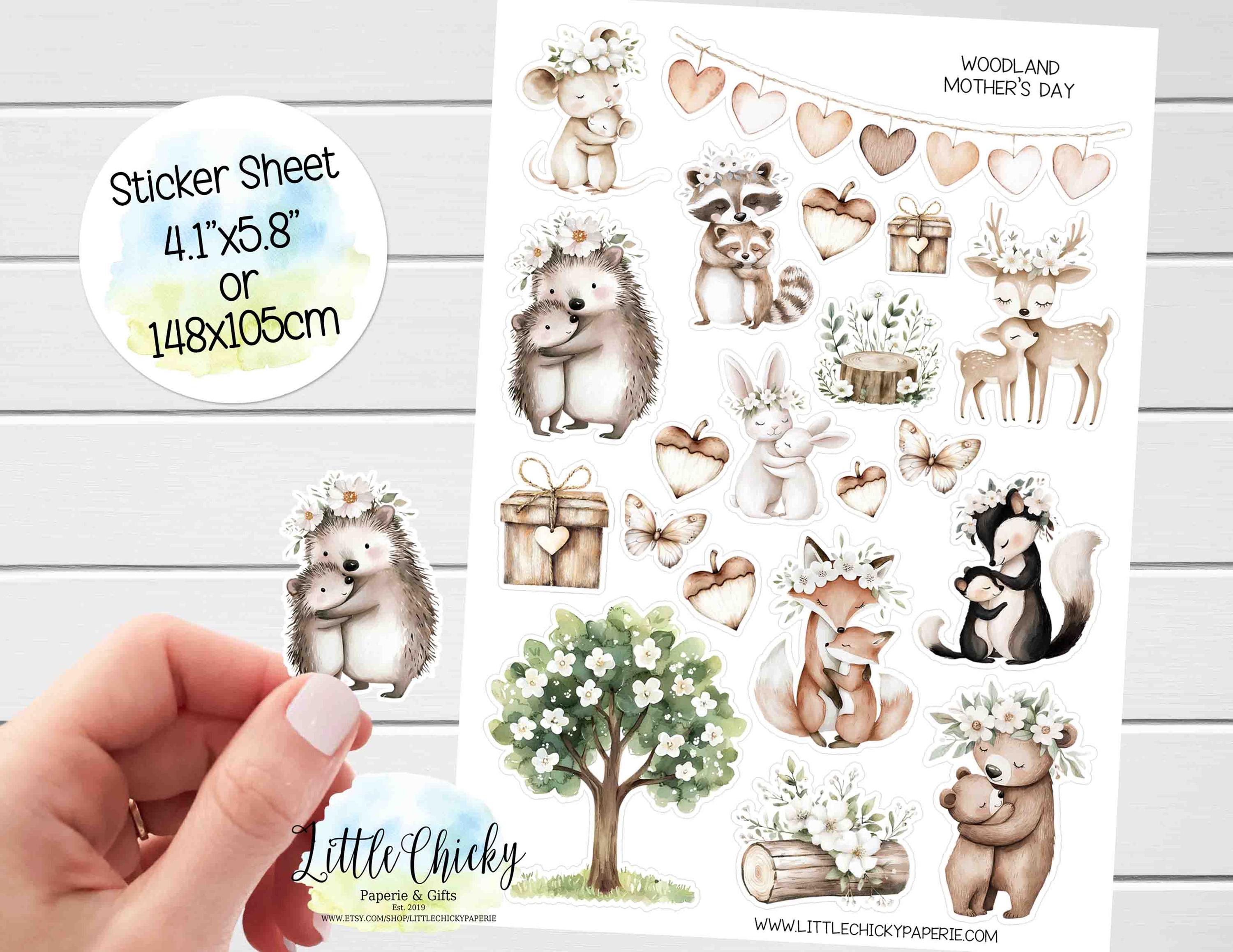 Sticker Sheet - Woodland Mother's Day Stickers, Boho Animals, Planner Stickers, Scrapbook Stickers, Journal Stickers, Baby Stickers