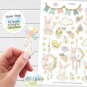 Foglio di adesivi - Adesivi coniglietto, coniglietti primaverili, adesivi per planner, adesivi per album, adesivi pasquali, adesivi per diario, adesivi per bambini