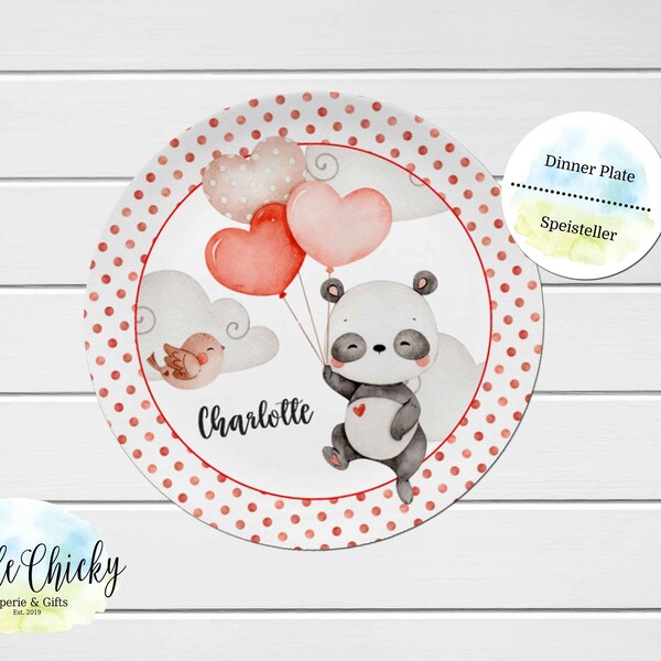 Valentine's Day Children's Plate, Panda Valentine's Personalized Plate, Cup, Melamine Plate, Children's Valentine's Day Gift