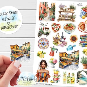 Foglio di adesivi - Adesivi Ciao Italia, Adesivi per planner, Adesivi per le vacanze, Adesivi per album, Adesivi per diario, Adesivi da viaggio