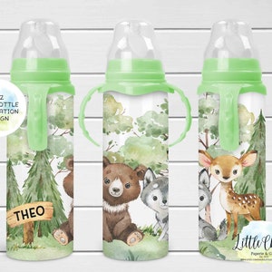 Woodland Animals 8oz Baby Bottle Sublimation Design, Kids, Baby Sublimation Design, PNG File, Instant Download, Tumbler Template