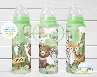 Woodland Animals 8oz Baby Bottle Sublimation Design, Kids, Baby Sublimation Design, PNG File, Instant Download, Tumbler Template