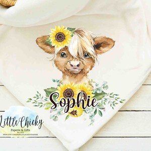 Zonnebloem Highland Cow-sublimatieontwerp, koebabydeken sublimatieontwerp, babysublimatieontwerp, png-bestand, Instant Download