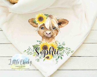 Sunflower Highland Cow Sublimation Design, Cow Baby Blanket Sublimation Design, Baby Sublimation Design, PNG File, Instant Download