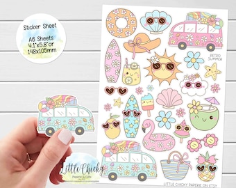 Stickervel - retro zomerstickers, plannerstickers, zomerstickers, plakboekstickers, dagboekstickers, leuke zomerstickers