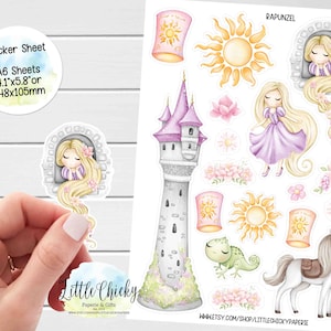 Sticker Bogen - Rapunzel Aufkleber, Planer Aufkleber, Scrapbook Aufkleber, Scrapbook Aufkleber, Journal Aufkleber, Junk Journal