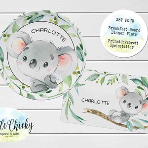 Juego de Platos Infantiles Koala, Plato Personalizado Koala Acuarela, Taza, Plato de Melamina, Regalo Cumpleaños, Primer Cumpleaños, Regalo Bebé, Niño, Niña Set FOUR