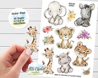 Aufkleber Bogen - Baby afrikanische Tiere Aufkleber, Planner Aufkleber, Scrapbook Aufkleber, Journal Aufkleber, Baby Aufkleber, Aquarell Aufkleber