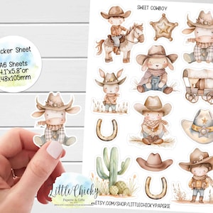 Aufkleber Bogen - Süße Cowboy Planner Aufkleber, Aquarell Baby Cowboy, Scrapbook Aufkleber, Journal Aufkleber, Cowboy Aufkleber, Baby Aufkleber