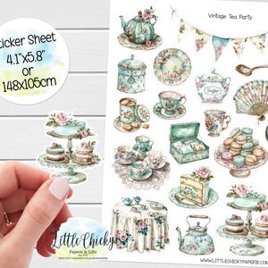 Hoja de pegatinas: pegatinas vintage de fiesta del té, pegatinas para planificador, pegatinas para álbumes de recortes, pegatinas florales, pegatinas para diarios, pegatinas de fiesta del té de la Regencia