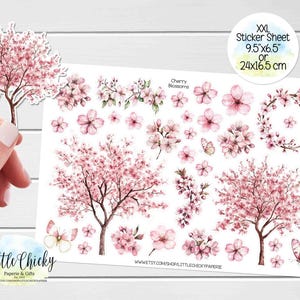 XXL Aufkleber Bogen - Kirschblüten Aufkleber, Aufkleber für Planer, Journal Aufkleber, Scrapbook Aufkleber, Blumenaufkleber, rosa Kirschblüten