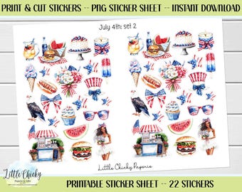 Printable Stickers - July 4th 2 Stickers, PNG Stickers, Print & Cut Stickers, Digital Download, Journal Stickers, Scrapbook Stickers