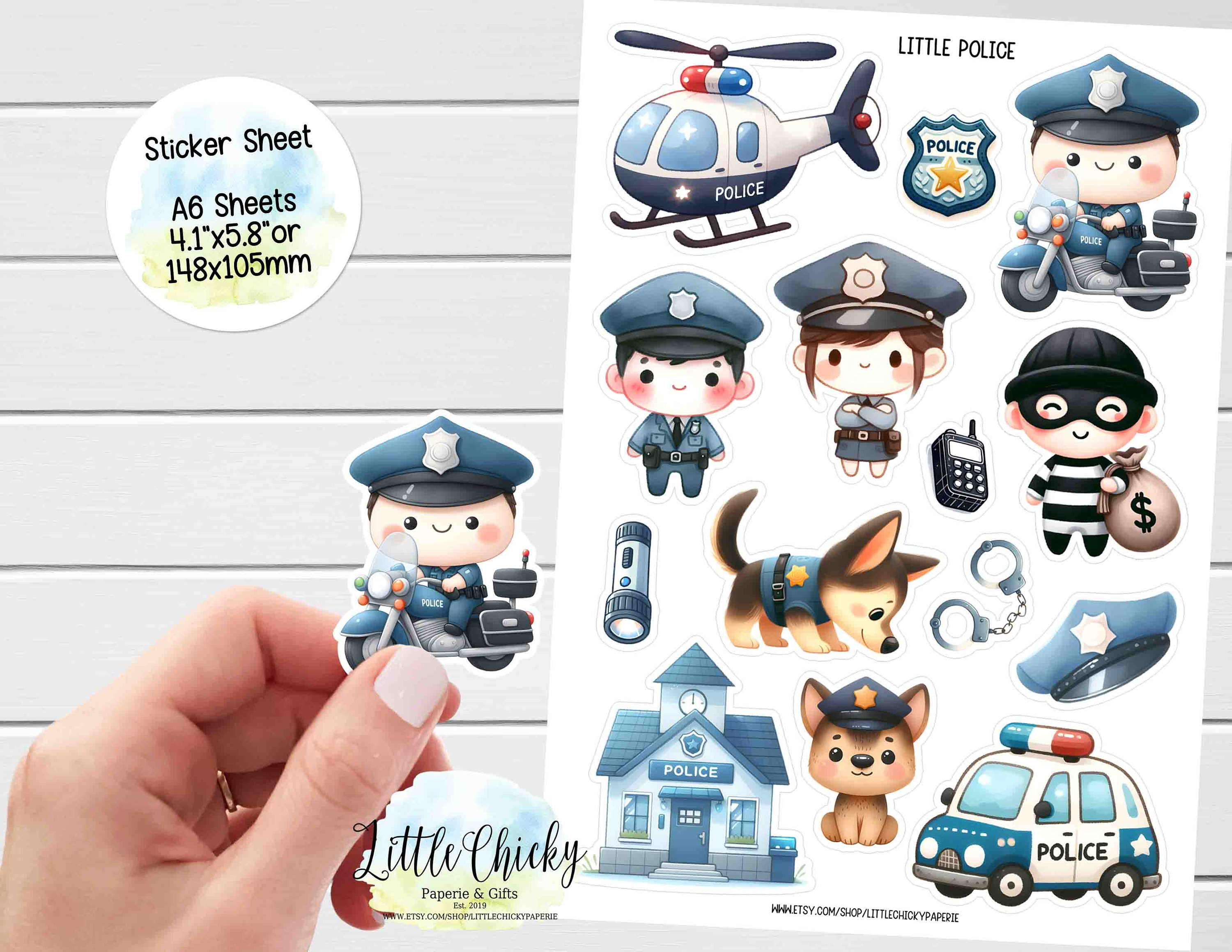 Sticker Sheet - Little Police Stickers, Planner Stickers, Police Themed ...