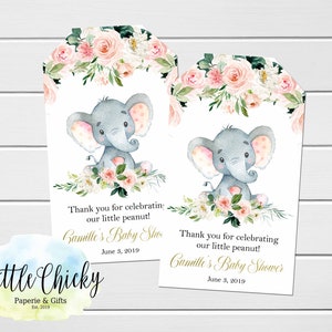Elefante favor etiquetas, elefante gracias etiquetas, elefante rosa bebé ducha favor etiquetas, ducha de bebé gracias etiquetas