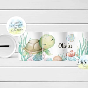 Sea Turtle Money Box, Under the Sea Coin Bank Full Wrap Sublimation Design, Instant Download, Sublimation Bank Template, Sublimation PNG